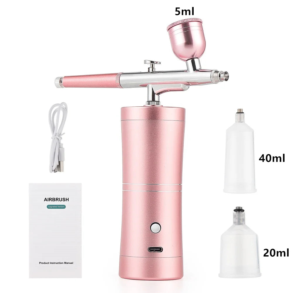 Pink Mini Air Compressor Kit Air-Brush Paint Spray Gun