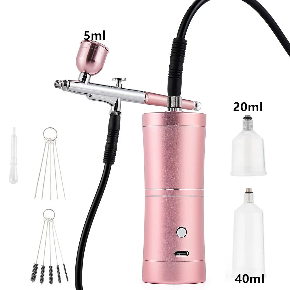 Pink Mini Air Compressor Kit Air-Brush Paint Spray Gun