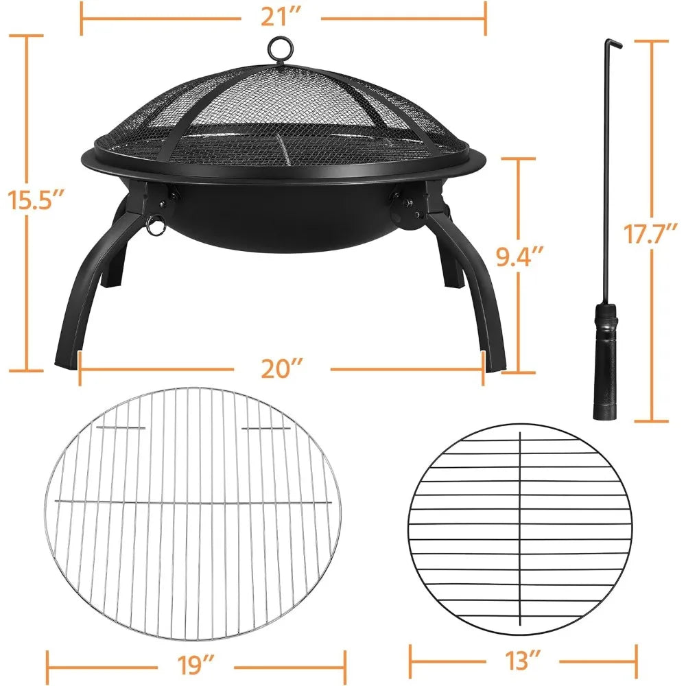 21inch Fire Pit Portable Folding Steel Fire Bowl