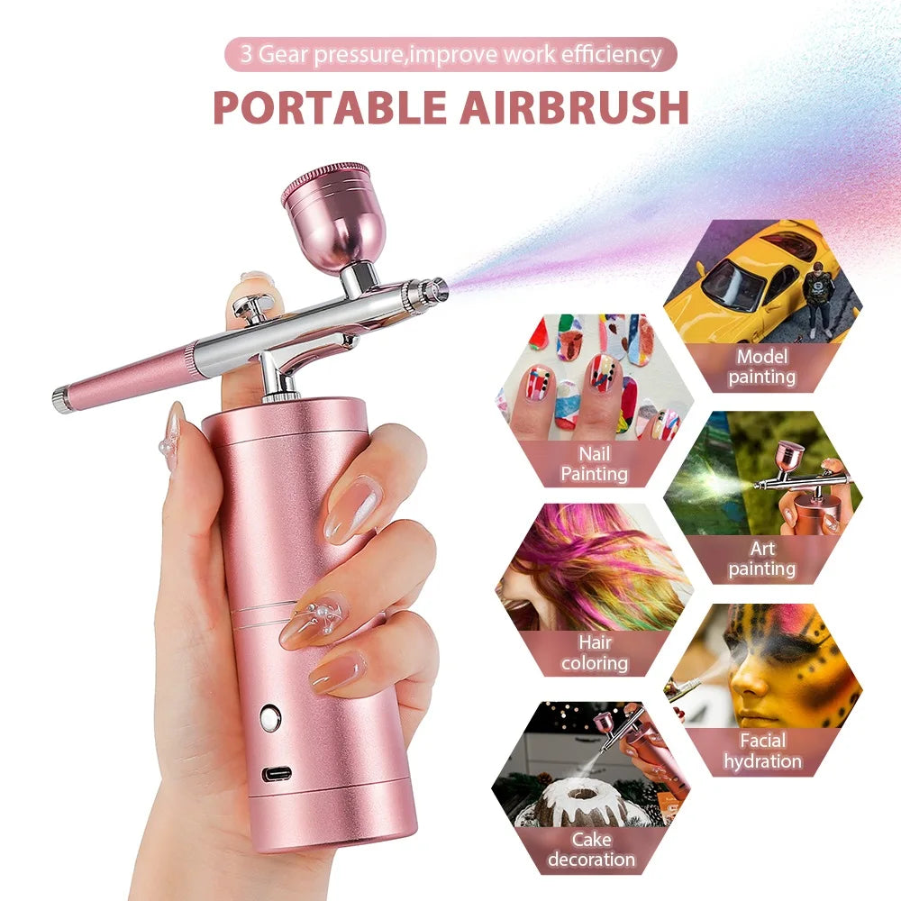 Pink Mini Air Compressor Kit Air-Brush Paint Spray Gun