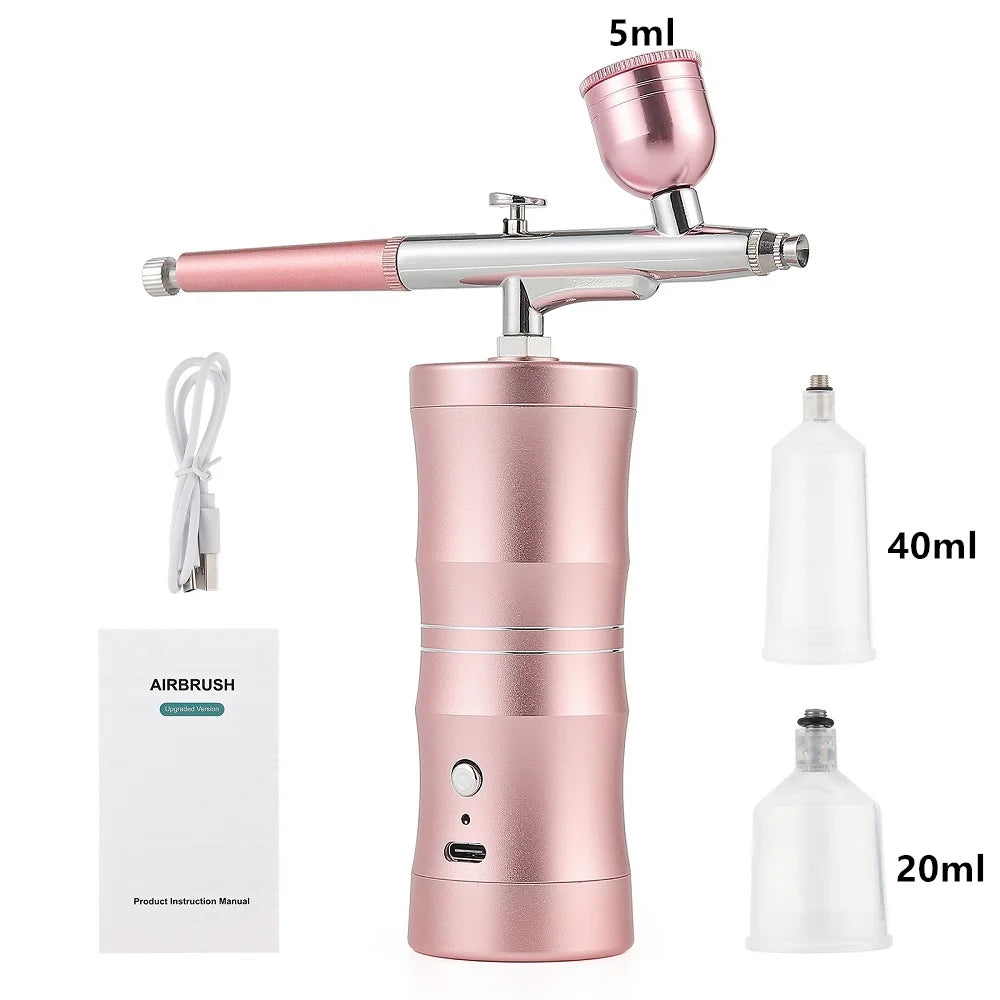 Pink Mini Air Compressor Kit Air-Brush Paint Spray Gun