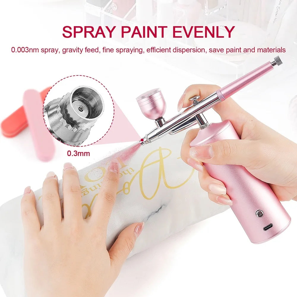 Pink Mini Air Compressor Kit Air-Brush Paint Spray Gun